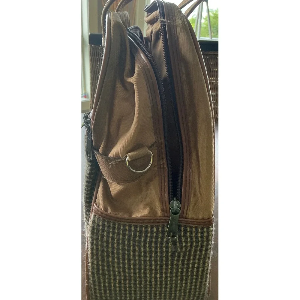 Vintage Travel Bag Tweed Carry On Luggage Brown Tan Weekend Duffel Bag